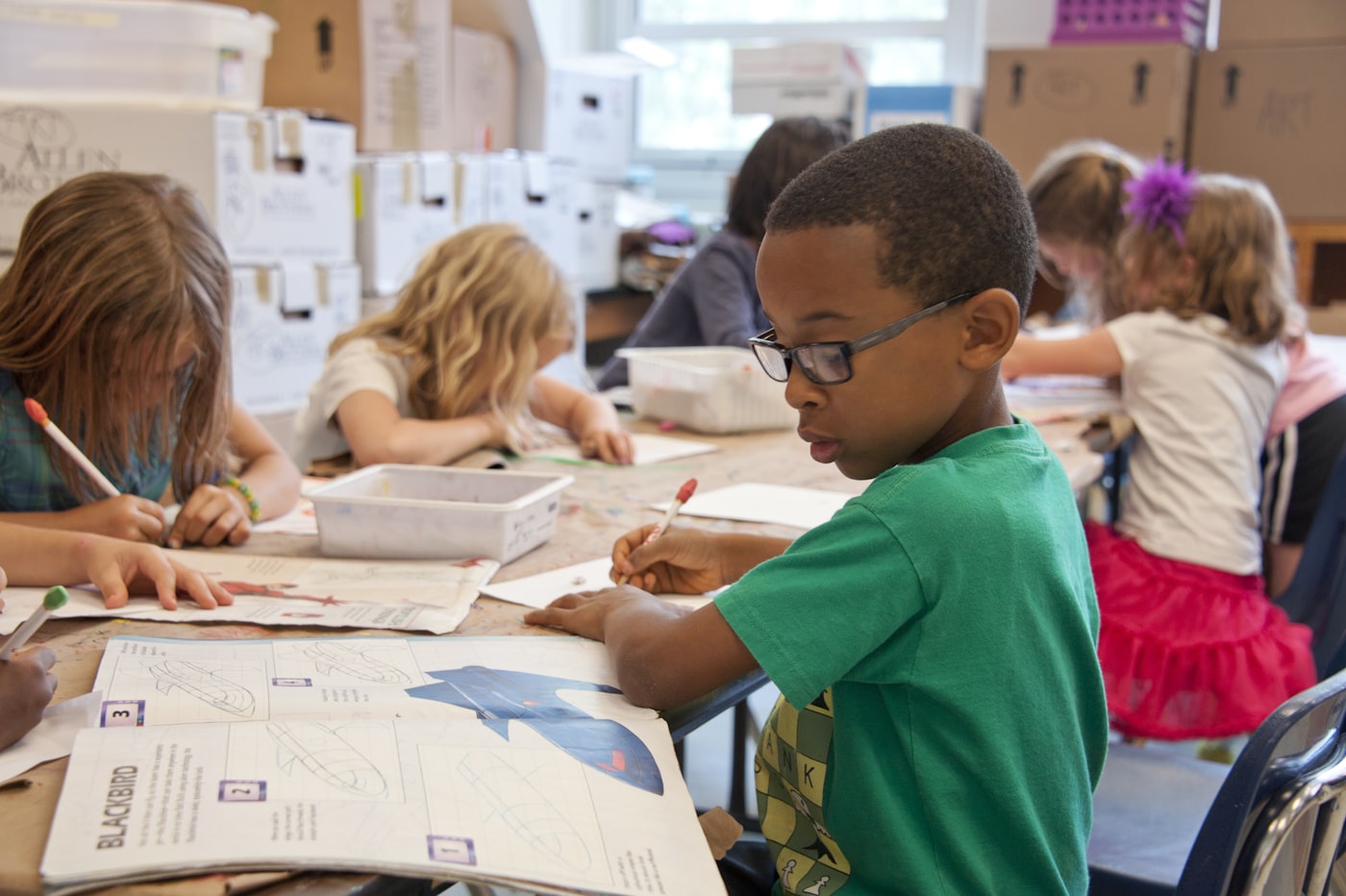 Happy children learning together